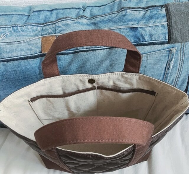 チョコナイロンキルトx帆布のトートバッグm | iichi 日々の暮らしを