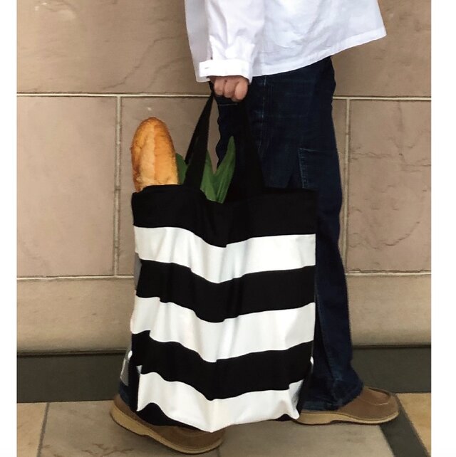 コンパクト おかいのもかばん 黒✖️グレイボーダーの画像1枚目