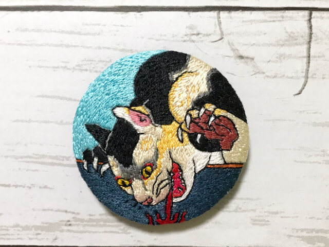 手刺繍浮世絵ブローチ＊歌川国貞「江戸乃花名勝会 氷川下」より
