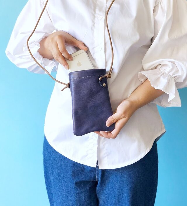 スマホ ポシェット ちょっとだけ 本革 バイオレットの画像1枚目