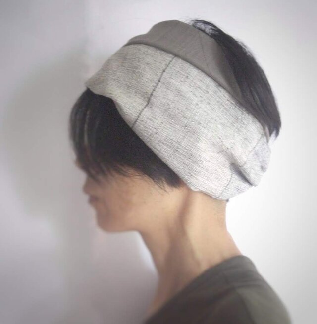 ターバンなヘアバンド　ツイード+ベージュ　送料無料