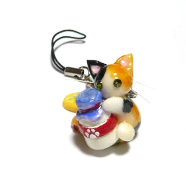 にゃんこのしっぽ○ミルクとパンのストラップ○三毛猫の画像1枚目