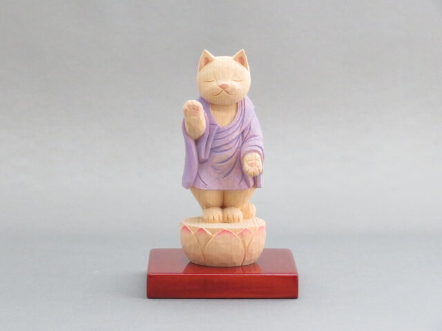 木彫り 立ち袈裟を着た阿弥陀猫 猫仏1932の画像1枚目