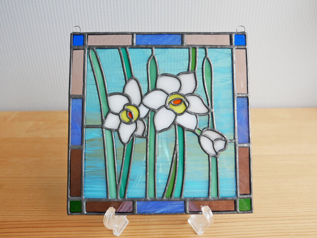 ステンドグラスパネル　スイセン 水仙のステンドグラスパネル」 サンキャッチャー ステンドグラス工房