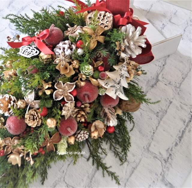 55cmスワッグ メリー メリークリスマス：りんご 木の実