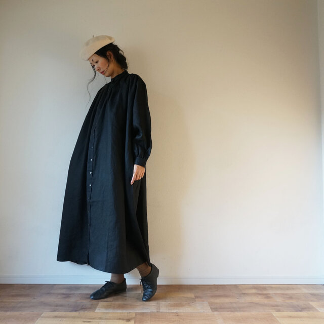 French linen gather one-pie BLACKの画像1枚目