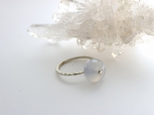 Silver Point Ring*ドイツ産天然カルセドニー*シルバー925リング*no.351の画像1枚目