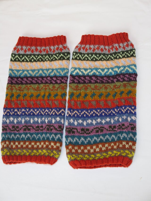 フェアアイルのレッグウォーマー　朱色