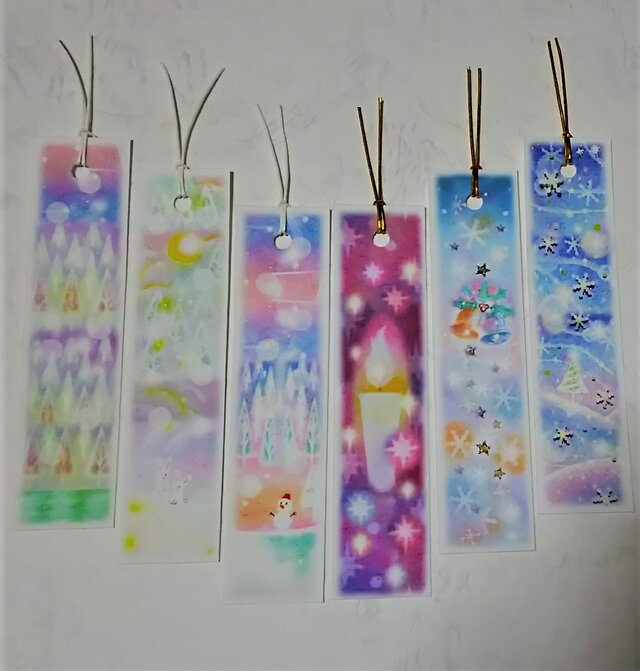 選べる冬の栞(しおり) 3枚1セット パステルアートによるブックマークの画像1枚目