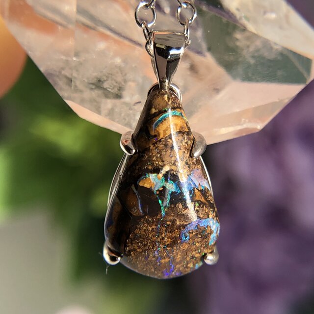 天然ボルダーオパールシルバーロングネックレス4.60ct☆ Queensland,Yowah産の原石から磨きました!の画像1枚目