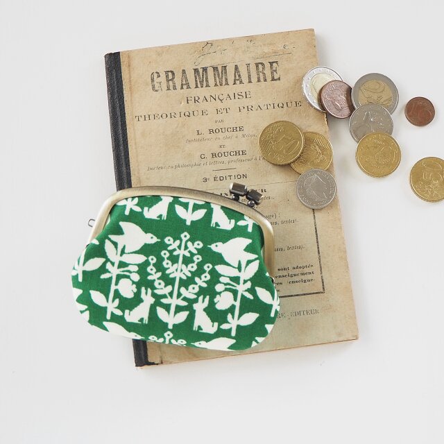 ■横ひねりがま口コインケース / うさぎと鳥 ■ panier(rb)