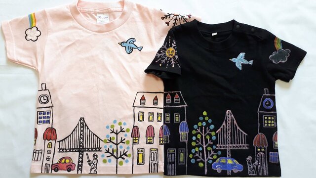 ２枚セット繋がるシャツ☆特注手描きTシャツ☆名入れ☆プレゼント出産祝いに お得なセット価格 iichi ハンドメイド・クラフト作品・手仕事品の通販