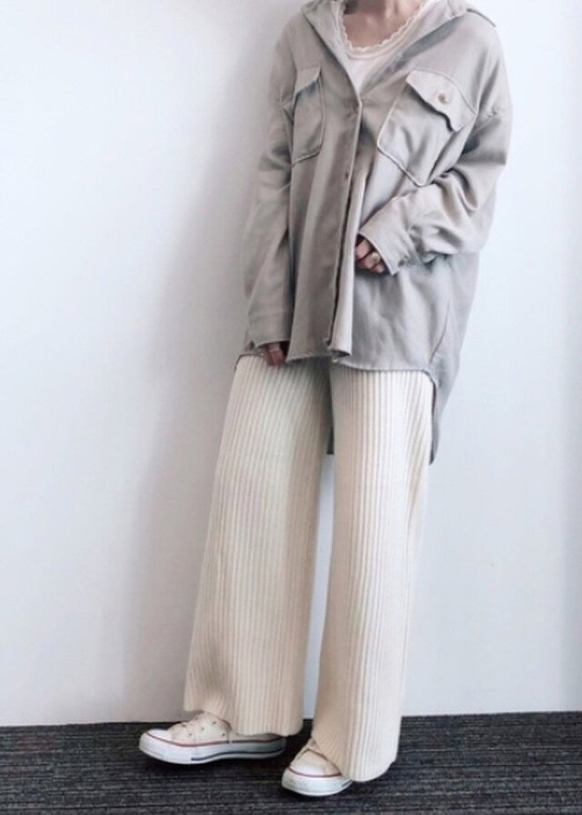 レディースリブニットワイドパンツの画像1枚目