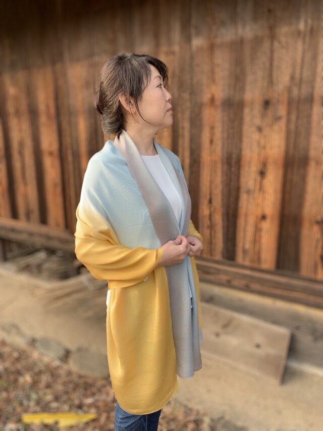 正絹丹後ちりめん広幅ショール 卵縹(たまごはなだ)の画像1枚目