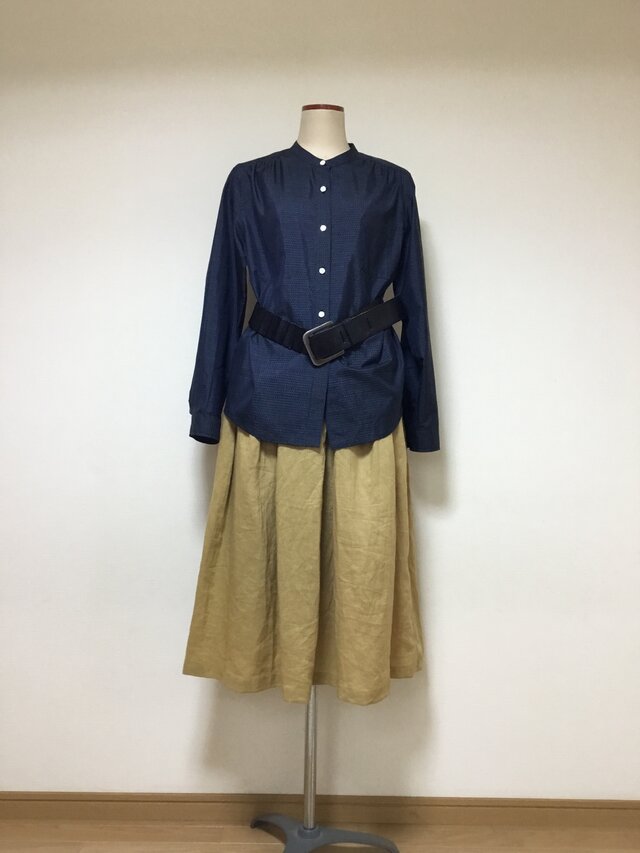 大島紬のシャツブラウス     着物リメイク