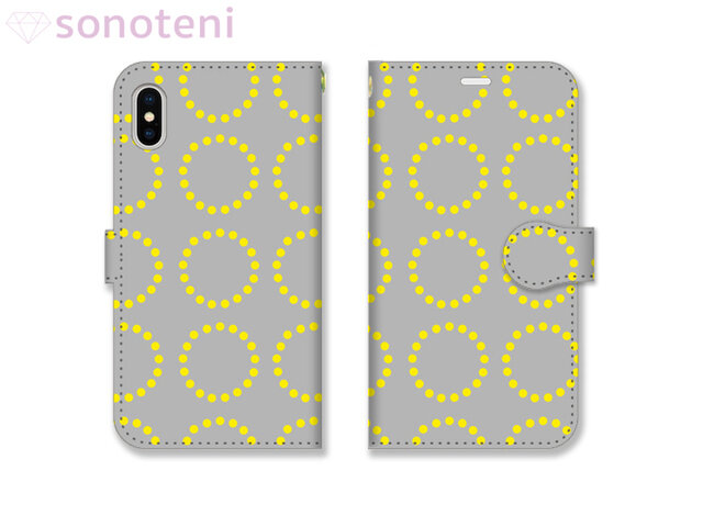 スマホケース 手帳型帯付き 北欧 サークル レモン (iPhone・Android対応)【受注生産】#008-tcsoの画像1枚目