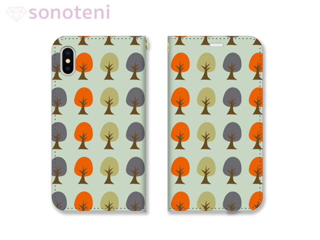 スマホケース 手帳型帯なし 北欧 パターン ツリー chic (iPhone・Android対応)【受注生産】#0084-tcの画像1枚目