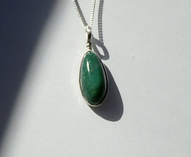 925 Stering Silver Green Jasper Pendantの画像1枚目