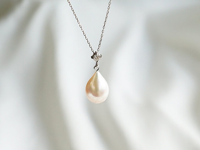 パール ティアドロップ ダイヤモンド ネックレス K18WG | iichi 日々の