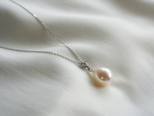 パール ティアドロップ ダイヤモンド ネックレス K18WG | iichi 日々の