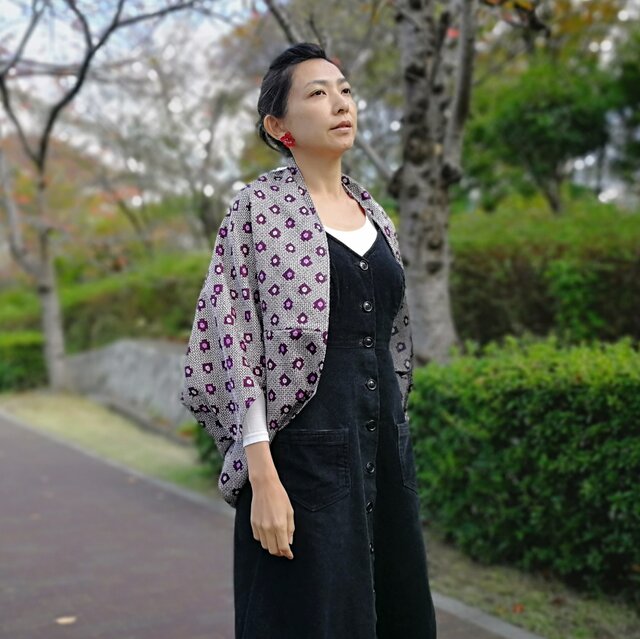 きもの デッドストック ヴィンテージ 生地 羽織 カーディガン☆ 絞り柄ドットの画像1枚目