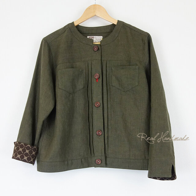 [予約販売]ヨーロッパKAKIリネンチビ襟ピンタックジャケット | iichi ハンドメイド・クラフト作品・手仕事品の通販