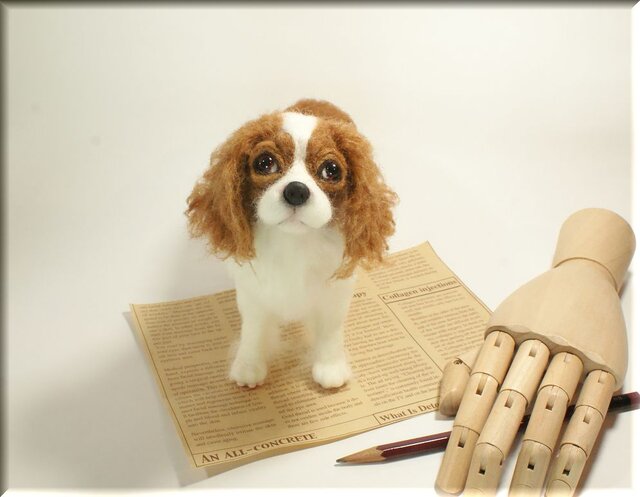 羊毛フェルト 犬 キャバリアさん 犬フィギュアの画像1枚目