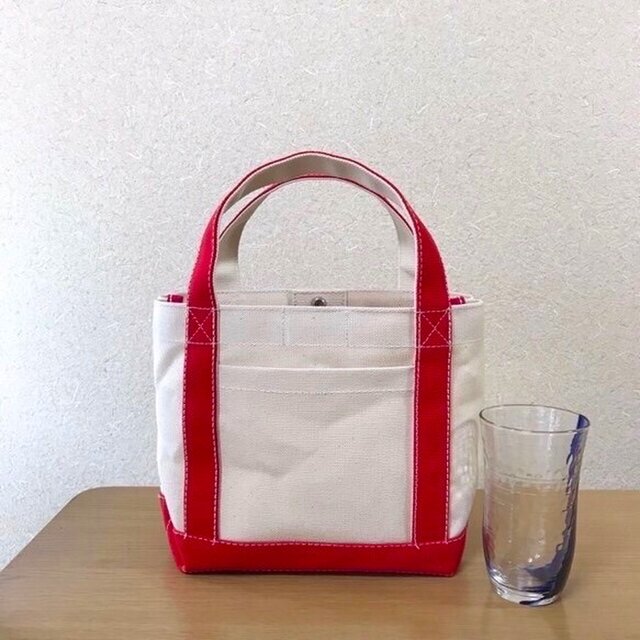 「シンプルトート」小サイズ「生成り×赤」帆布トートバッグ 倉敷帆布8号【受注制作】の画像1枚目