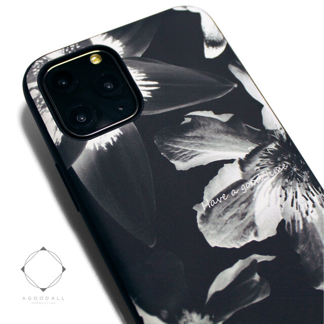 【iphone11 / iphone11pro / 11promax】レザーケースカバー(花柄)ブラックフラワーの画像1枚目