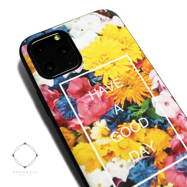 【iphone11 / iphone11pro / 11promax】レザーケースカバー(花柄×ブラック)フラワーアートの画像1枚目