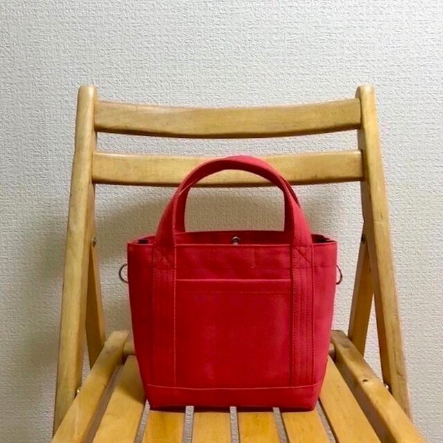 「シンプルトート」小サイズ「赤」帆布トートバッグ 倉敷帆布8号【受注制作】の画像1枚目