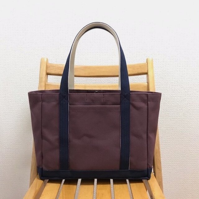 「軽いボックストート」通勤トート「アズキ×ネイビー(紺)×生成り」帆布トートバッグ 倉敷帆布8号【受注制作】の画像1枚目
