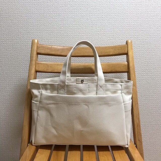 「ボックストート」横長サイズ「生成り」帆布トートバッグ 倉敷帆布8号【受注制作】の画像1枚目