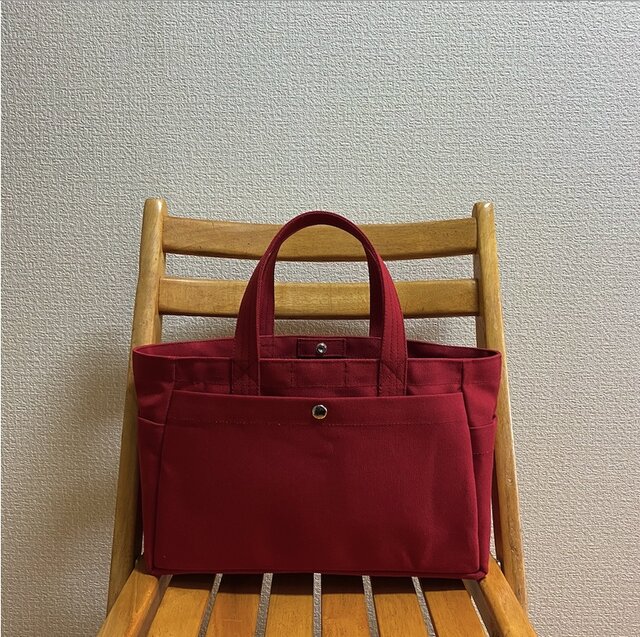 「ボックストート」横長サイズ「キャニオンレッド」帆布トートバッグ 倉敷帆布8号【受注制作】の画像1枚目