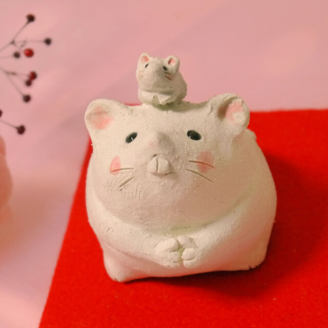 2020年の干支 子（ネズミ）の陶器の置物「親子ねずみ」 | iichi