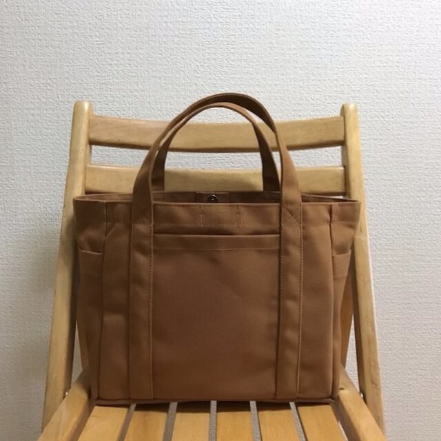 「ポケットトート」中サイズ「キャメル」帆布トートバッグ 和泉木綿帆布【受注制作】の画像1枚目