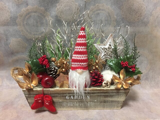 再販 クリスマスウッドBOXアレンジ LLの画像1枚目