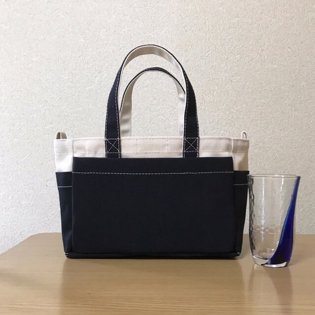 「ボックストート」ミニサイズ「生成り×ブラック(黒)」帆布トートバッグ 倉敷帆布8号【受注制作】の画像1枚目