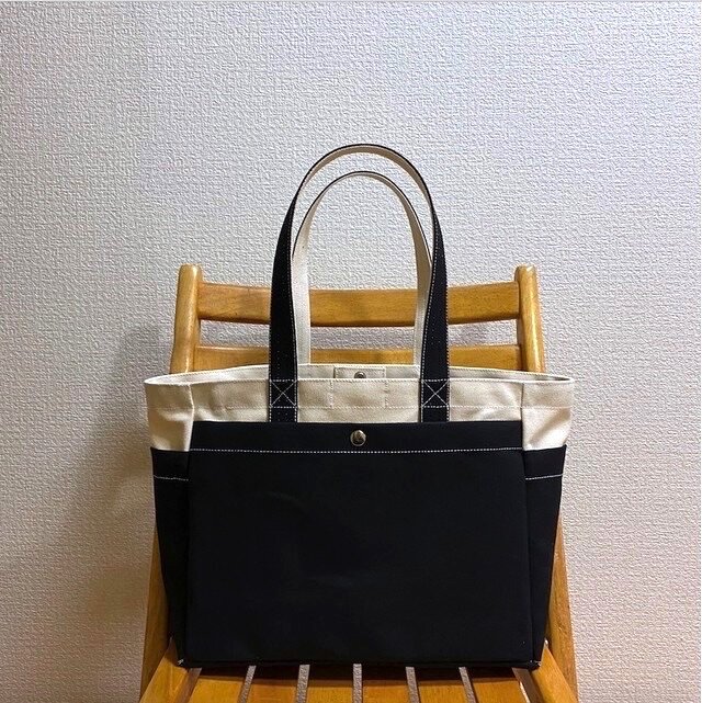 「ボックストート」通勤トート「生成り×ブラック(黒)」帆布トートバッグ 倉敷帆布8号【受注制作】の画像1枚目