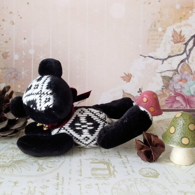 こぎん刺しのテディベアS 立てる座れるねそべる総刺しこぎんクマ だん