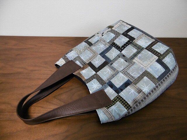 パッチワークキルト　先染め布　四角つなぎのトートバック　ハンドメイド キット☆四角つなぎのトートバッグ パッチワークキルト キット