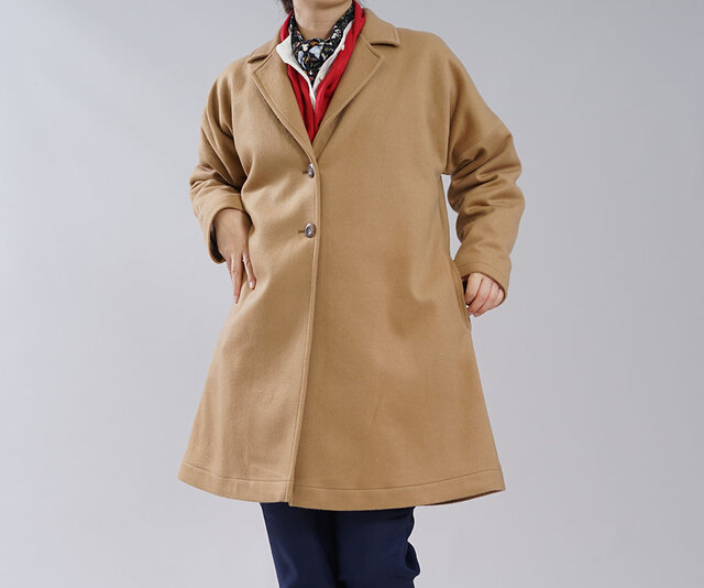 【2着限定 wafu】リネン×ウール 厚地 暖かい 柔らかい チェスターコート ロング丈 / ベージュ h023f-bej3の画像1枚目