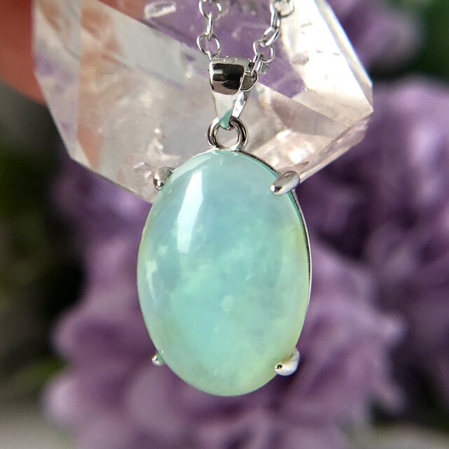 天然ブルーオパールシルバーロングネックレス8.13ct☆ ペルー産の原石から磨きました!の画像1枚目