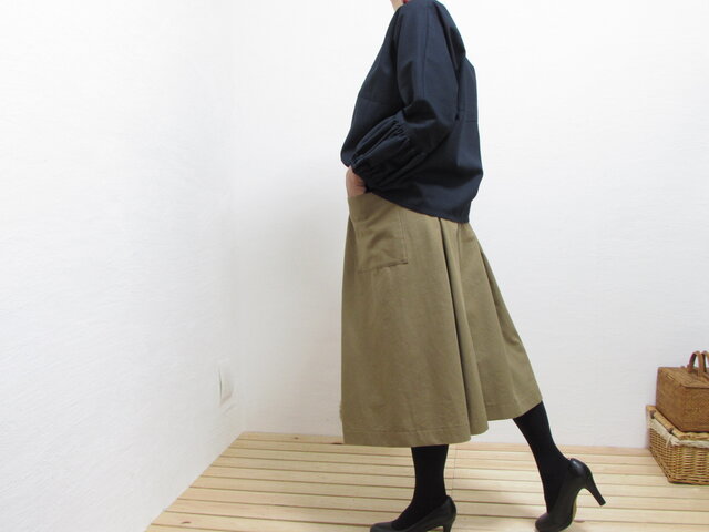 1622 タックガウチョパンツ コットンヘリンボーン 濃ベージュの画像1枚目