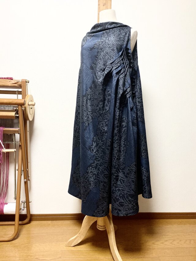 紬 正絹 ピンタック デザインワンピースの画像1枚目