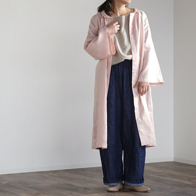 Wafu ちび襟 前開き羽織 ワンピース 中厚リネン シェルピンク A026e Spk2 Iichi ハンドメイド クラフト作品 手仕事品の通販