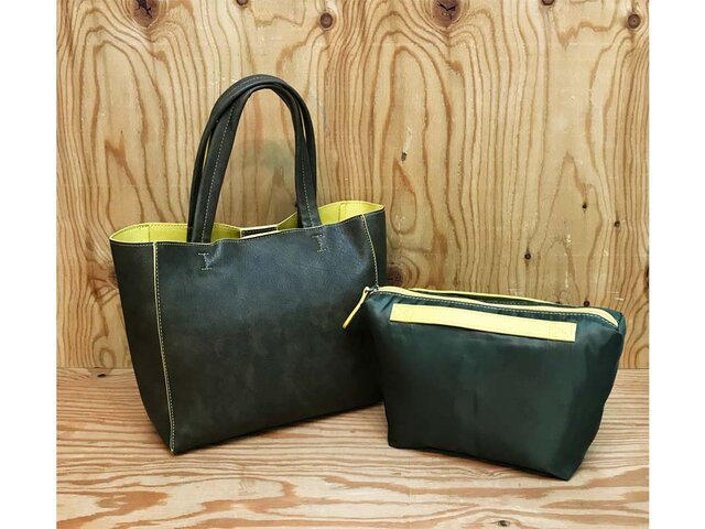 ジャストサイズ♪ PUコンビ・トート BAGinBAG付き KHAKIの画像1枚目