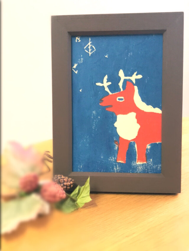 額入り木版画 ディアの画像1枚目