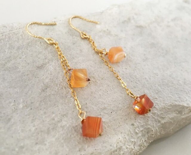 あさみ◆一点物✧カーネリアンピアス✧14kgf カーネリアン◇太陽の宝石◇k14GF chain ピアス/イヤリング