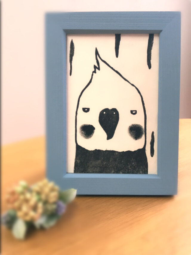 額入り木版画 いんこの画像1枚目